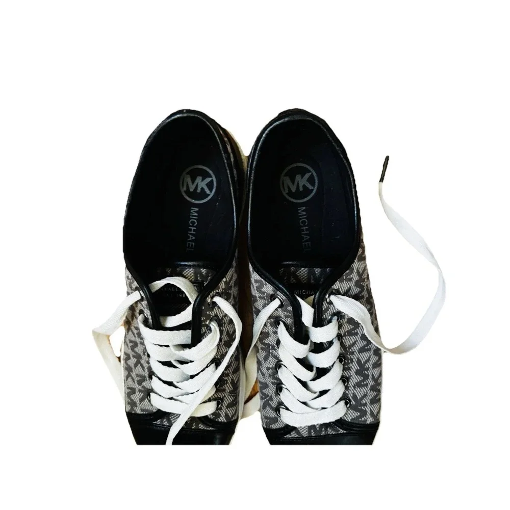 Michael Kors Logo Fashion Sneaker Black White Gray Round Toe Rubber Sole